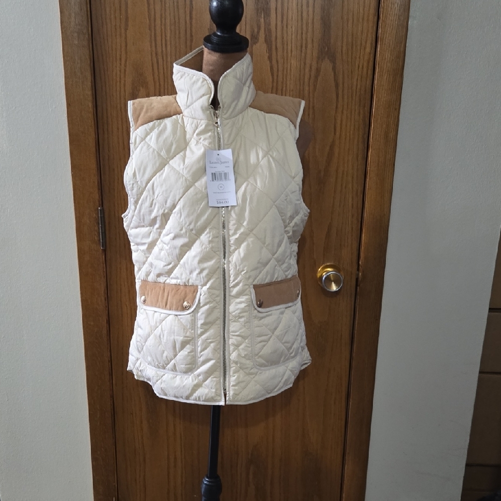 Lauren James Cream and Tan Quilted Vest